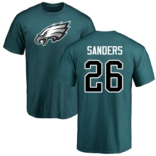 Men Philadelphia Eagles #26 Miles Sanders Green Name and Number Logo NFL T Shirt